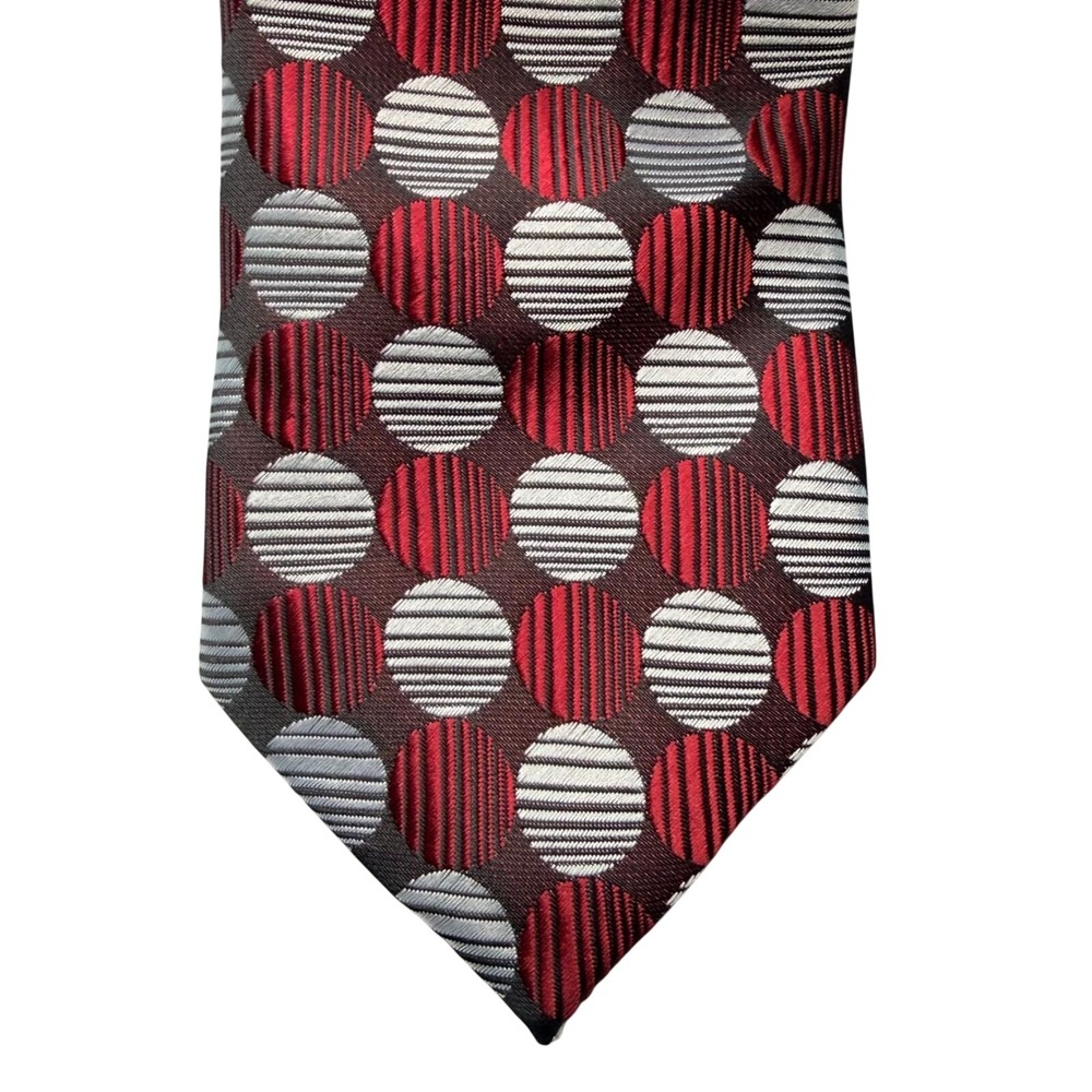 Valerio Necktie Red Silver Black Geometric Polka Dot Microfiber Tie Work Formal